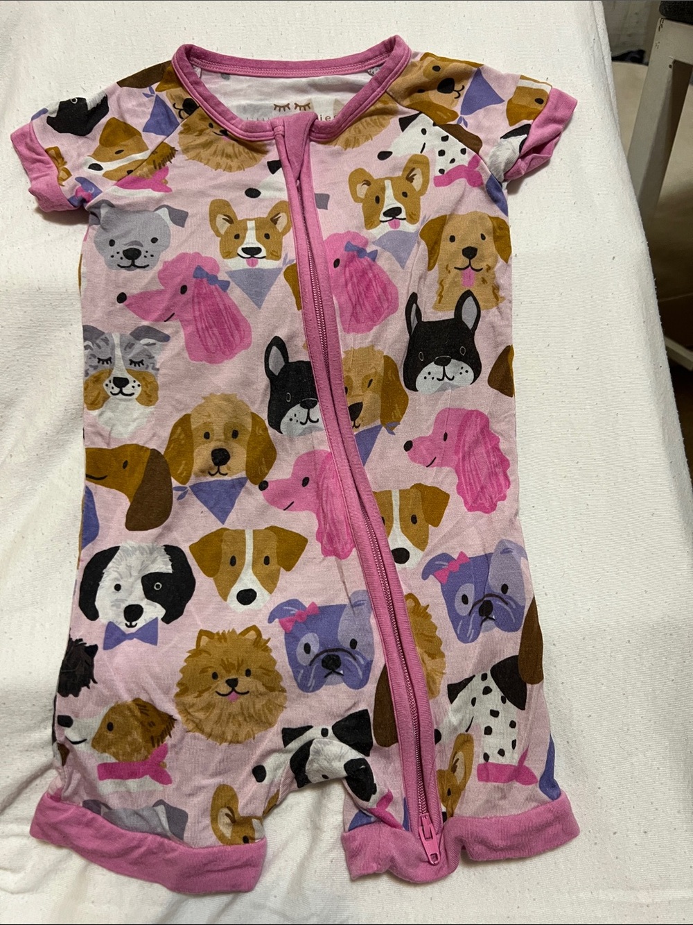 Little Sleepies Pink Puppy Parade Bamboo Shorty 6–12M EUC